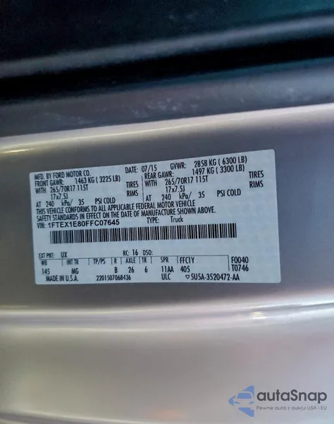 2015 Ford F150 Super Cab from USA, damaged, VIN 1FTEX1E80FFC07645